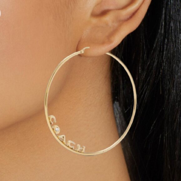 Coach x Jennifer Lopez colab. - Signature Large Hoops Earrings 3" dia. - NWT - Picture 1 of 16